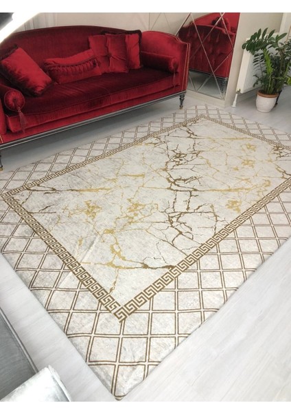 Yeni Model Krem Piramit Lastikli Halı Örtüsü Kadife 6 M2 - 200x300