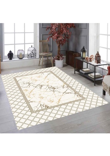Yeni Model Krem Piramit Lastikli Halı Örtüsü Kadife 6 M2 - 200x300