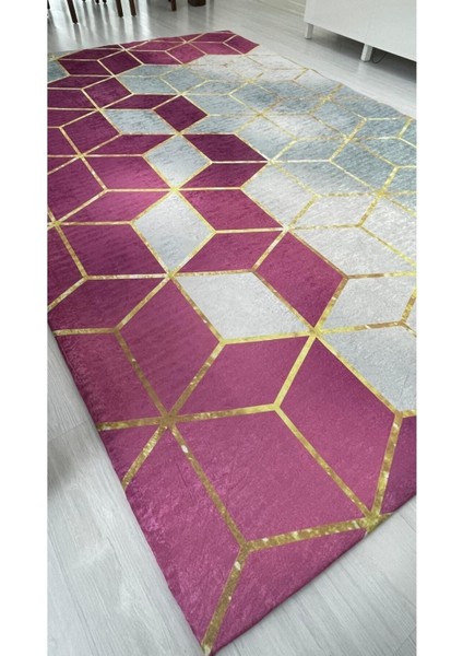 Fuşya Piramit Model Ipek Kadife Lastikli Halı Örtüsü ( 4 M2 ) 160x230