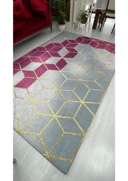 Fuşya Piramit Model Ipek Kadife Lastikli Halı Örtüsü ( 4 M2 ) 160x230
