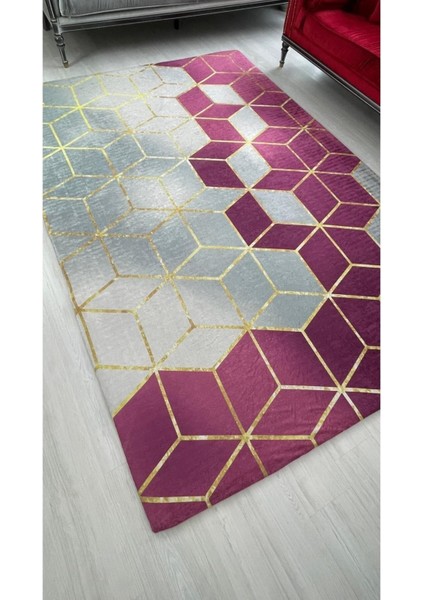 Fuşya Piramit Model Ipek Kadife Lastikli Halı Örtüsü ( 4 M2 ) 160x230