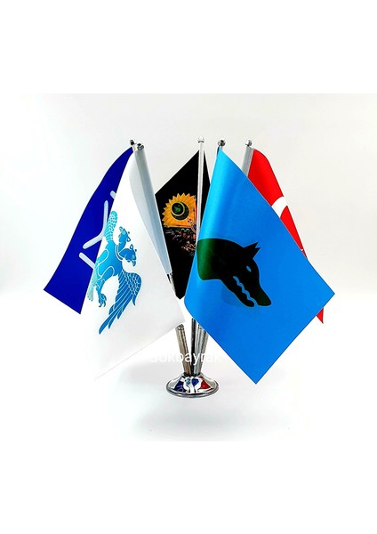 Krom Beşli (5li) Türk Dünyası Masa Bayrağı