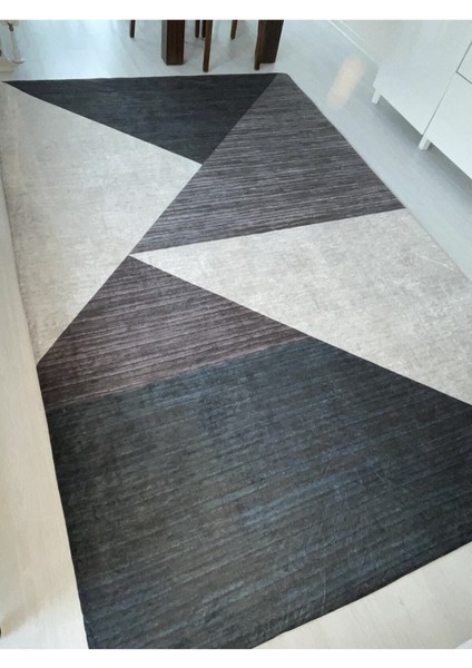Yeni Piramit Lacivert Gri Krem Lastikli Kadife Halı Örtüsü ( 4 M2 ) 160x230