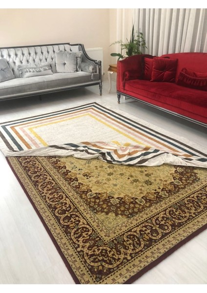 Yeni Renkli Çerçeve Model Lastikli Kadife Halı Örtüsü ( 4 M2 ) 160x230