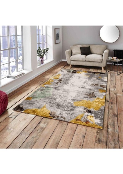 Ipek Kadife Lastikli Halı Örtüsü Sarı Modern ( 6 M2 ) 200x300