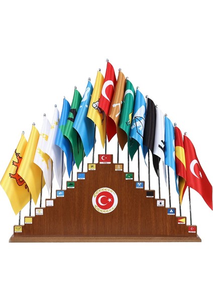 Eski Türk Devletleri Bayrak Seti (17'li ) Ahşap Kaide