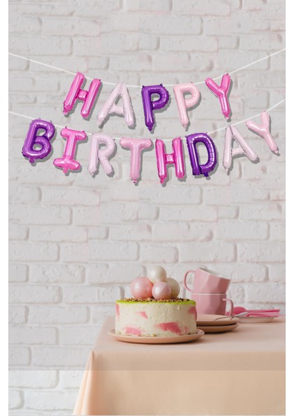 Pembe Mor Happy Birthday Harf Balonlar Doğum Günü Balon Seti