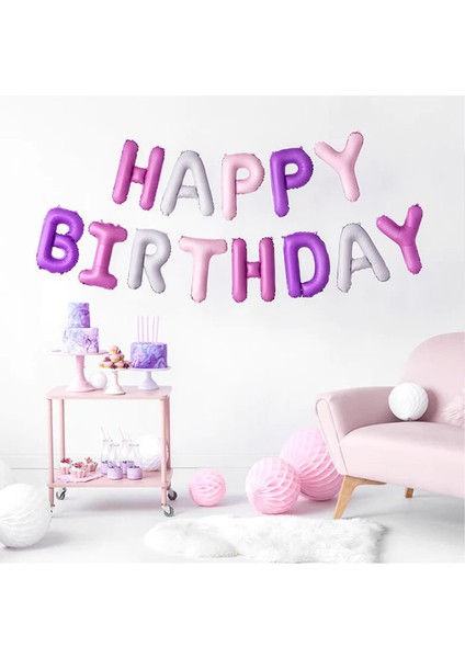 Pembe Mor Happy Birthday Harf Balonlar Doğum Günü Balon Seti fiyatları