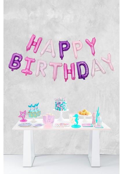 Pembe Mor Happy Birthday Harf Balonlar Doğum Günü Balon Seti modelleri