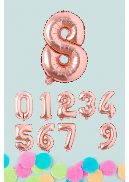 Rose Gold Rakam Folyo Balon Rose Gold Sayı Balonlar 16 Inç 40 cm