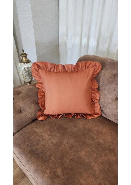 Milano Fırfırlı Kırlent Kılıfı Kare Bohem Kiremit