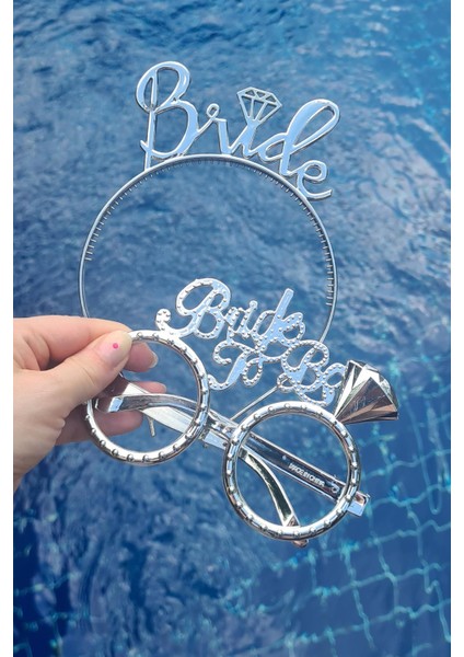 Bride Taç ve Gözlük Seti Bride To Be Taç Gözlük Plastik Set Gümüş