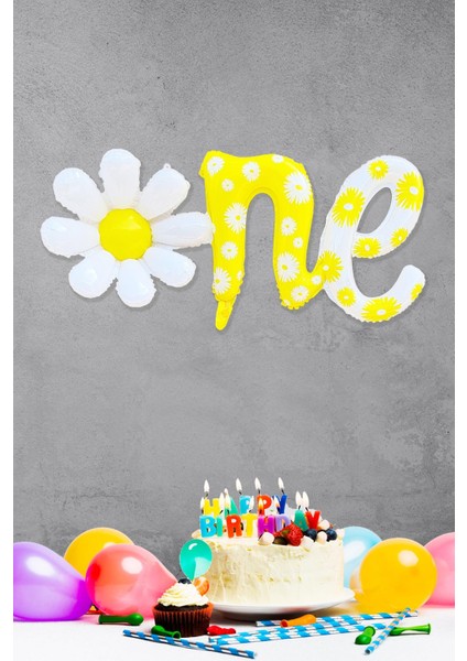 One Papatya 1 Yaş Doğum Günü Folyo Balonu Papatya Şekilli Birleşik One Balon