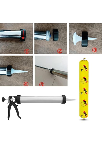 Sosis Pu Silikon Mastik Gri Renk 600 ml Güçlü Yapıştırıcı Sızdırmaz Yalıtım Tabancalı 4'lü Set