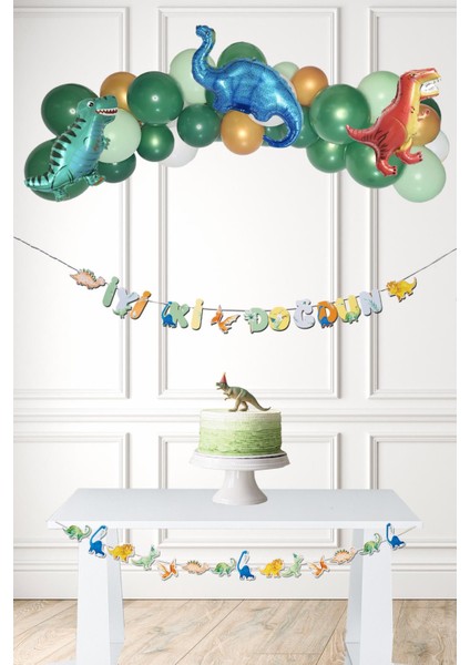 Dinozor Konsept Doğum Günü Balon Zinciri Dinozor Folyo Balonlar