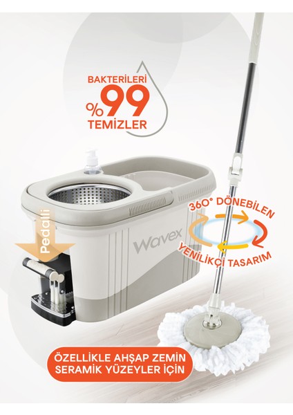 Yeni Turbo Pedallı Temizlik / Paspas / Mop Seti 1 Adet Yedek Bez Hediye ( Toplam 2 Bez)