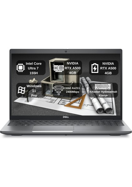 M3591 Intel Core Ultra 155H 32GB Ram 4tb SSD 4gb Nvıdıa Rtx A500 15.6" Fhd Windows 11 Pro Taşınabilir Iş Istasyonu