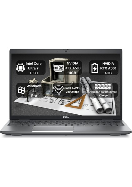 M3591 Intel Core Ultra 155H 64GB Ram 1tb SSD 4gb Nvıdıa Rtx A500 15.6" Fhd Windows 11 Pro Taşınabilir Iş Istasyonu