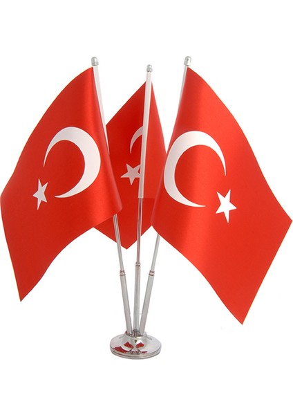 Krom Üçlü (3lü) Türk Masa Bayrağı