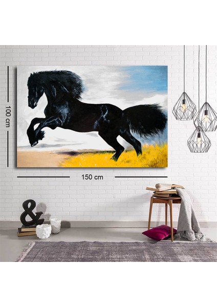 Dekoratif Siyah Koşan At Kanvas Tablo