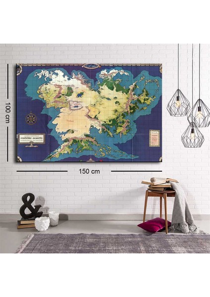 Dekoratif Baskı Middle Earth Harita Kanvas Tablo