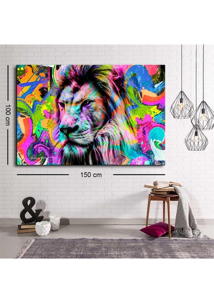 Dekoratif Baskı Illüstrasyon Aslan Pop Art Kanvas Tablo