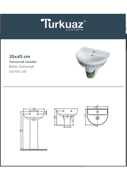 Yumurcak Lavabo 35X45 fiyatları