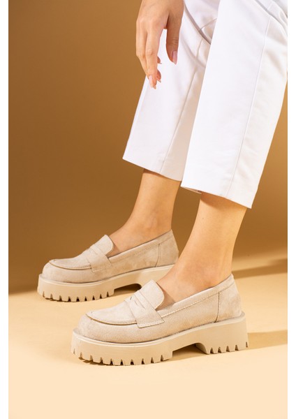 Kalın Taban Rahat Kalıp Loafer Kadın Ayakkabı 83-148-24NUBUK