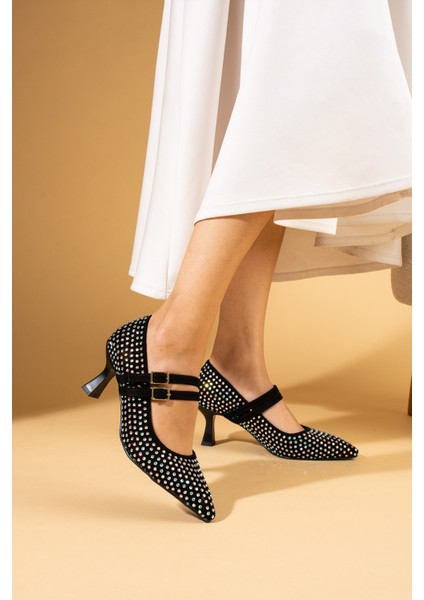 Taşlı Kemer Detaylı Rahat Kalıp Kadeh Topuklu Kadın Ayakkabı 53-1000-24TAŞLI fiyatları