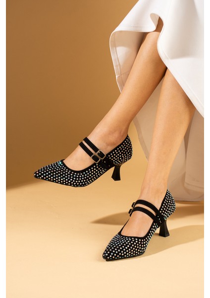 Taşlı Kemer Detaylı Rahat Kalıp Kadeh Topuklu Kadın Ayakkabı 53-1000-24TAŞLI modelleri