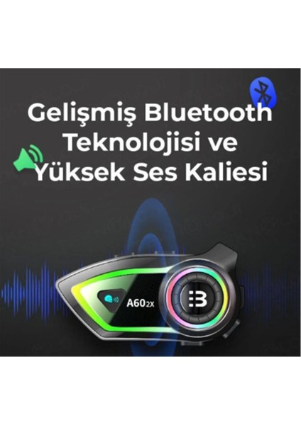 A60 2x Motosiklet Kask Kulaklığı Bluetooth Intercom Rgb Işıklı 2 Intercom Bağlantılı 300M Mesafe