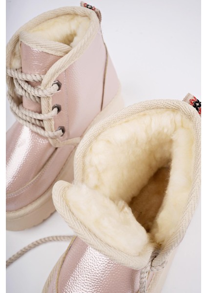 Puffy Kalın Taban Içi Tüylü Bağcıklı Günlük Yarım Çocuk Bot modelleri