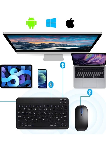 10 Inç Mini Taşınabilir Bluetooth Klavye Mouse Set Android/ios/windows Uyumlu Kablosuz Klavye Mouse