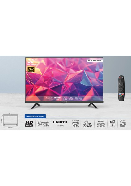 32" 81 Ekran Uydu Alıcılı  HD LED TV