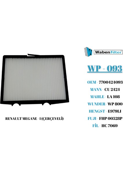 Renault Megane - I (Çerçeveli) Polen Filtresi 1999-2003 modelleri