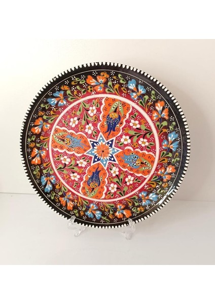 Çini El Yapımı Kabartma Etnik Çiçek Lale Desen Seramik Çini Tabak 27 cm 17158