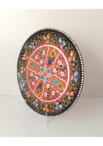 Çini El Yapımı Kabartma Etnik Çiçek Lale Desen Seramik Çini Tabak 27 cm 17158 modelleri