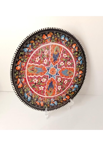 Çini El Yapımı Kabartma Etnik Çiçek Lale Desen Seramik Çini Tabak 27 cm 17158 fırsatları