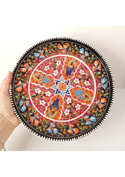 Çini El Yapımı Kabartma Etnik Çiçek Lale Desen Seramik Çini Tabak 27 cm 17158 indirimleri