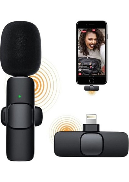Starkpro K8 Profesyonel Lighting Iphone Kablosuz Taşınabilir Yaka Mikrofonu 2li paket