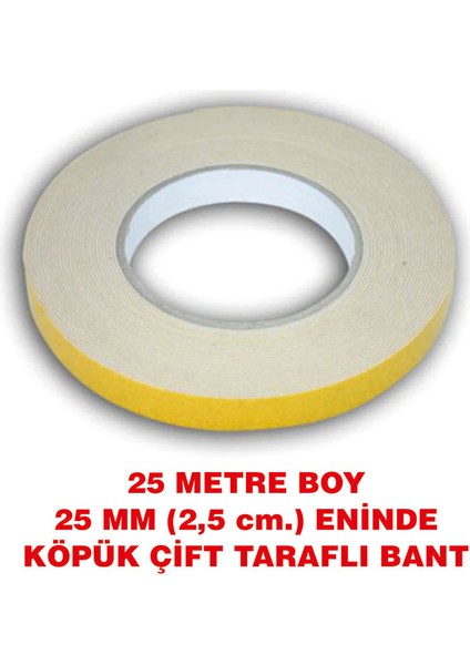 Çift Taraflı Beyaz Köpük Bant (25 Metre Uzunlukta 25 Mm-2,5 Cm Eninde)