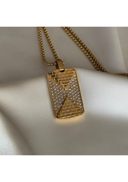 Laria Jewelry Taşlı Gold Künye Kolye