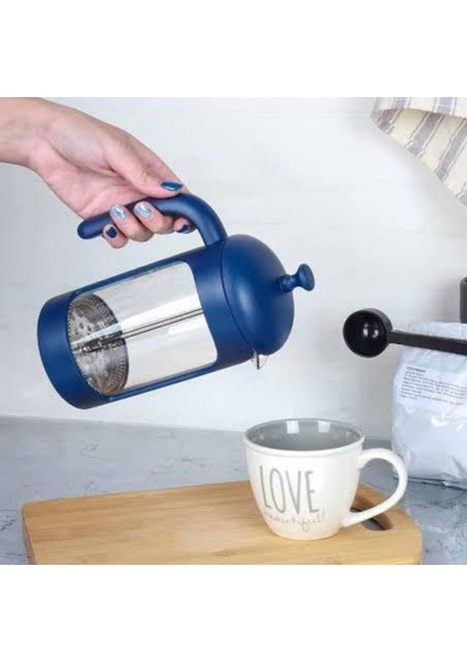 Tohana Bitki Çayı Demliği French Press Süzgeçli Çay Kahve Kupası 600 ml Lacivert