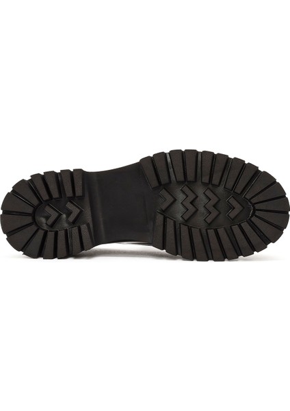 Kadın Siyah Rugan Deri Maskülen Loafer 24WFD184016