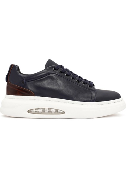 Erkek Lacivert Bağcıklı Deri Sneaker 24WFD611318