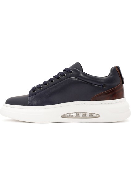 Erkek Lacivert Bağcıklı Deri Sneaker 24WFD611318