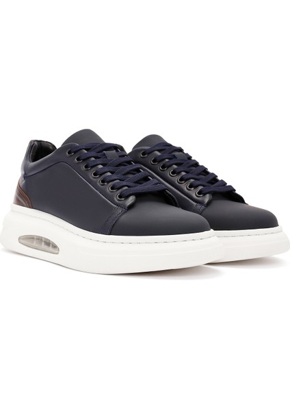 Erkek Lacivert Bağcıklı Deri Sneaker 24WFD611318