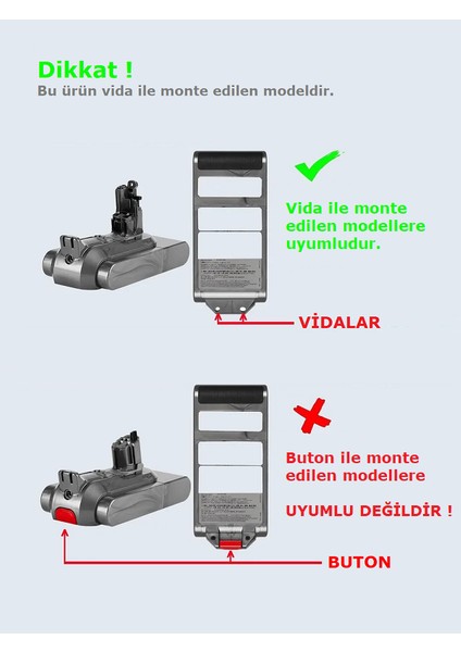 Dyson V7 2500MAH Uyumlu Batarya 21.6V Pil Dikey Süpürge Bataryası