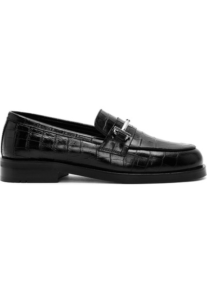 Kadın Siyah Deri Maskülen Loafer 24WFD4204E3