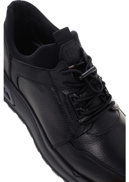 Erkek Siyah Bağcıklı Deri Casual Sneaker 24WFD6763FT